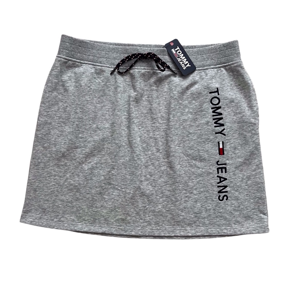 Tommy Hilfiger Jeans NEW Skirt Mini Grey Spellout Logo Athletic Casual Large